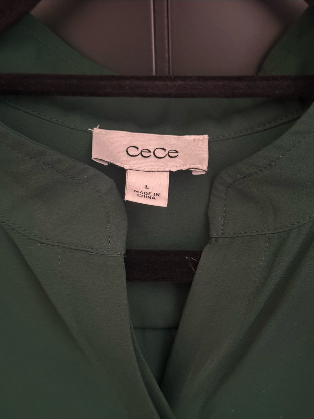🌲 CeCe Women's 3/4 Sleeve Button Down Dark Forest Green Collar Blouse - Size L - Picture 8 of 12